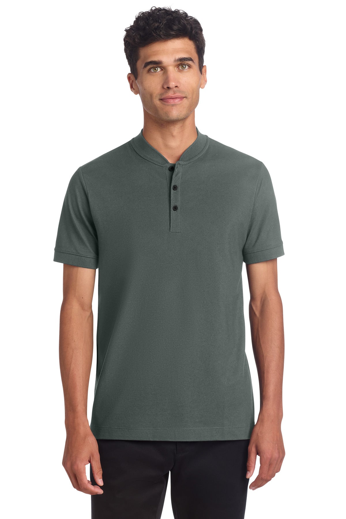 Mercer+Mettle Stretch Pique Henley MM1008 - Anchor Grey - front