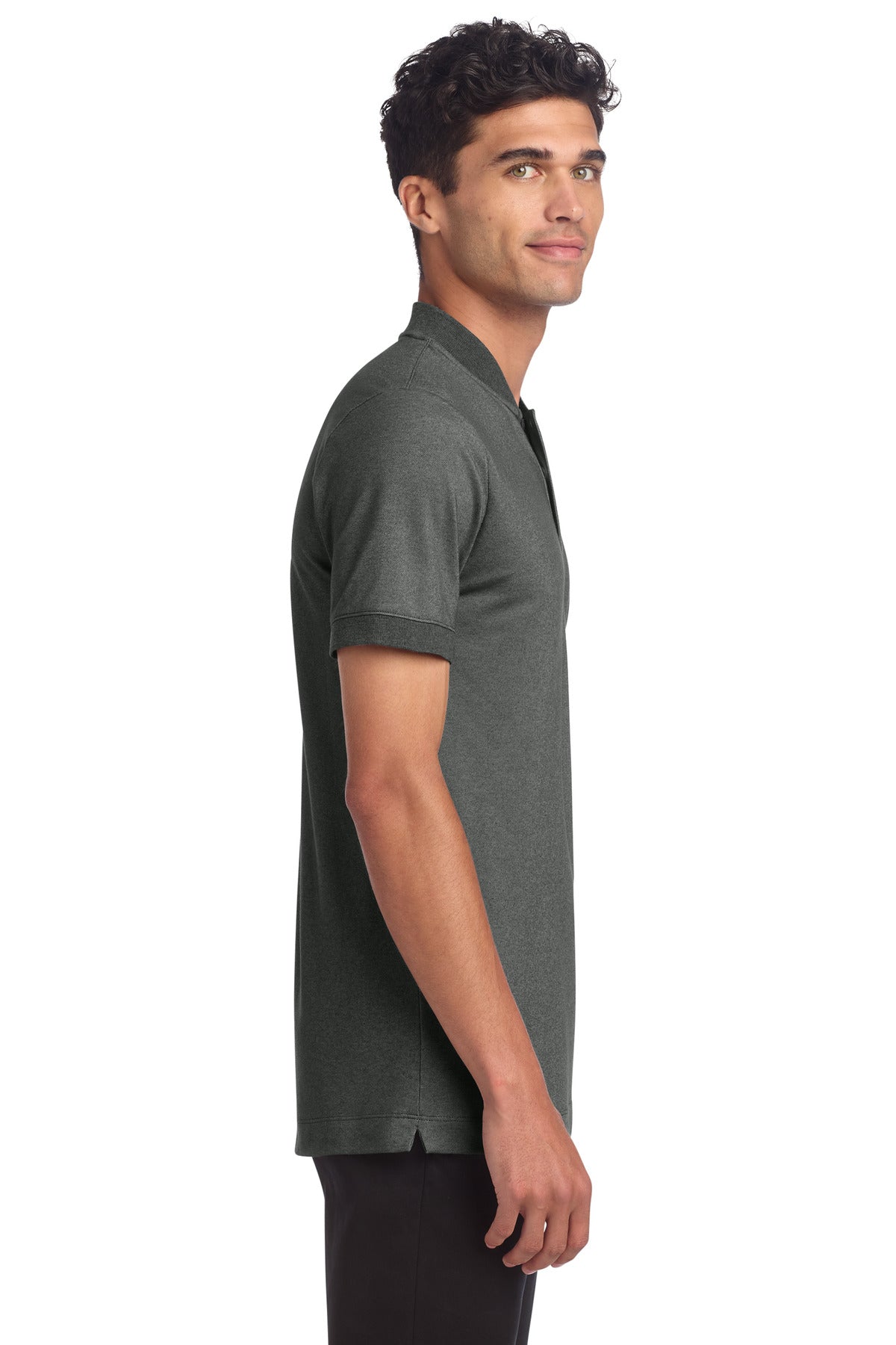 Mercer+Mettle Stretch Pique Henley MM1008 - Anchor Grey Heather - side