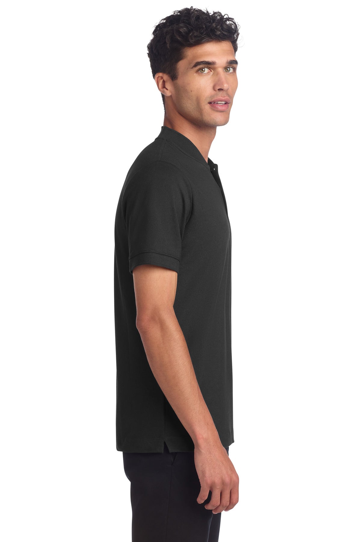 Mercer+Mettle Stretch Pique Henley MM1008 - Deep Black - side