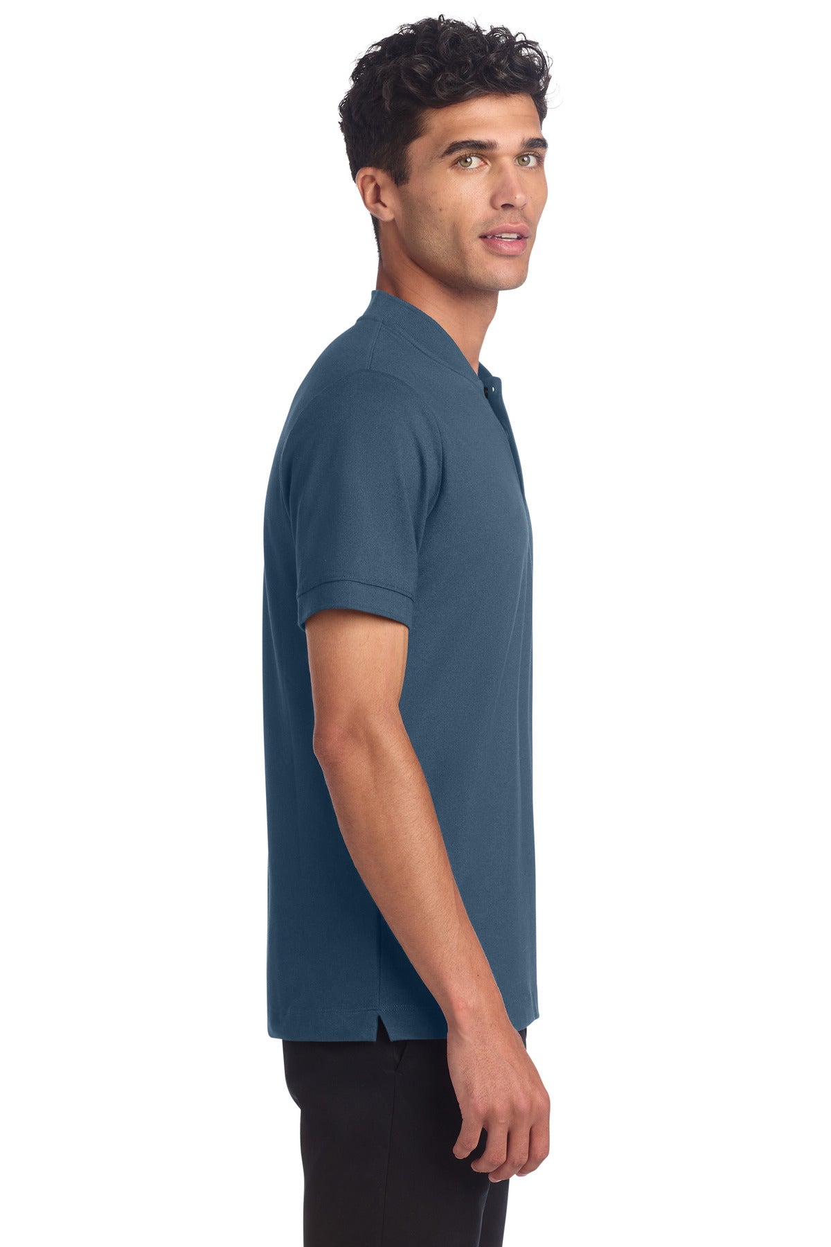 Mercer+Mettle Stretch Pique Henley MM1008 - Insignia Blue - side