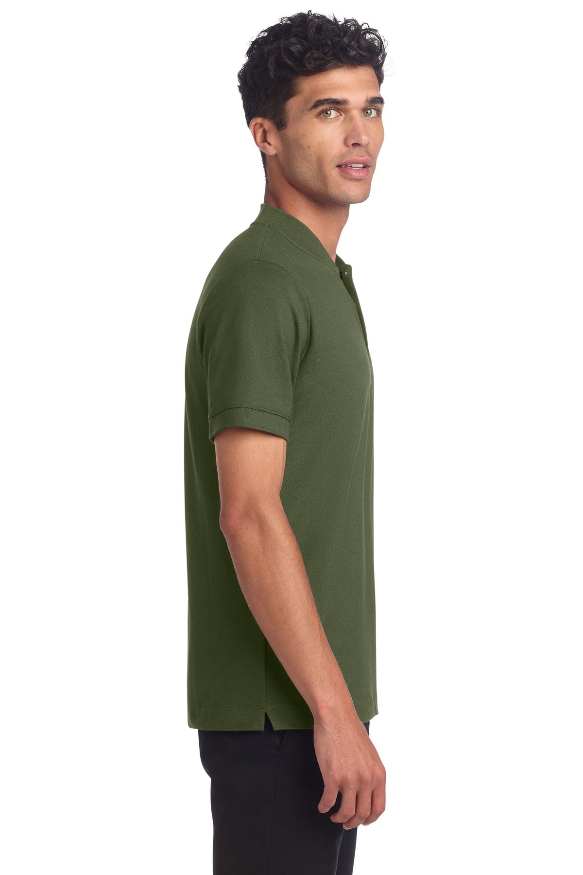 Mercer+Mettle Stretch Pique Henley MM1008 - Townsend Green - side
