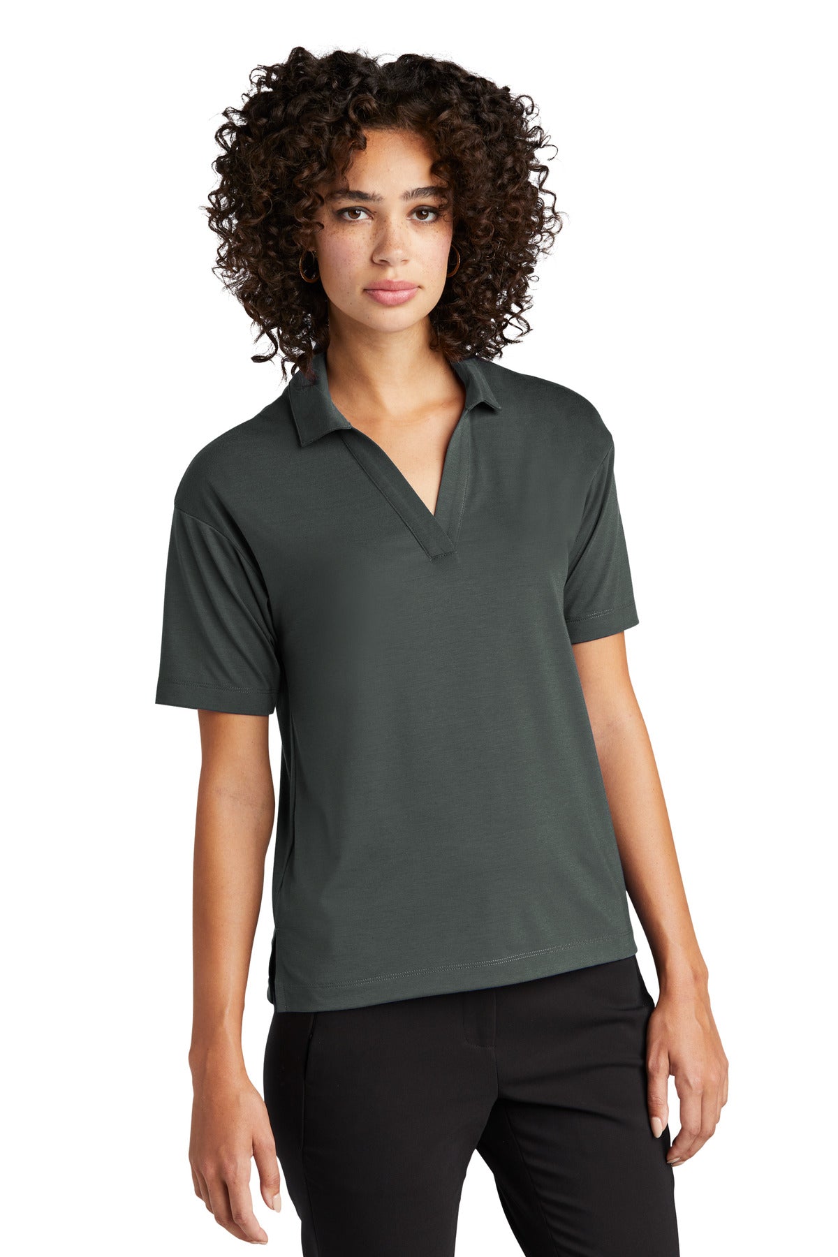 Mercer+Mettle Women's Stretch Jersey Polo MM1015 - Anchor Grey - three_q
