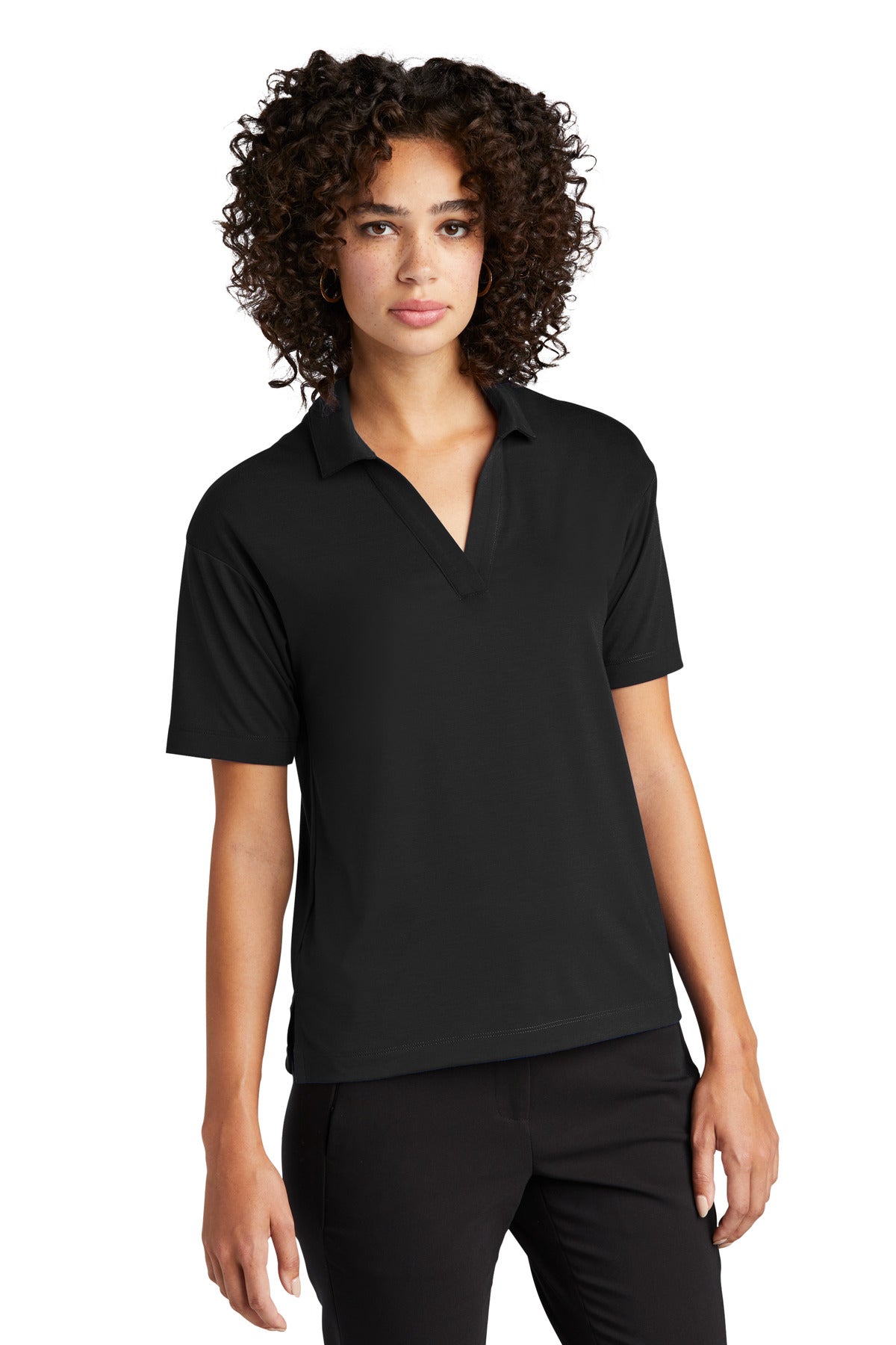 Mercer+Mettle Women's Stretch Jersey Polo MM1015 - Deep Black - three_q