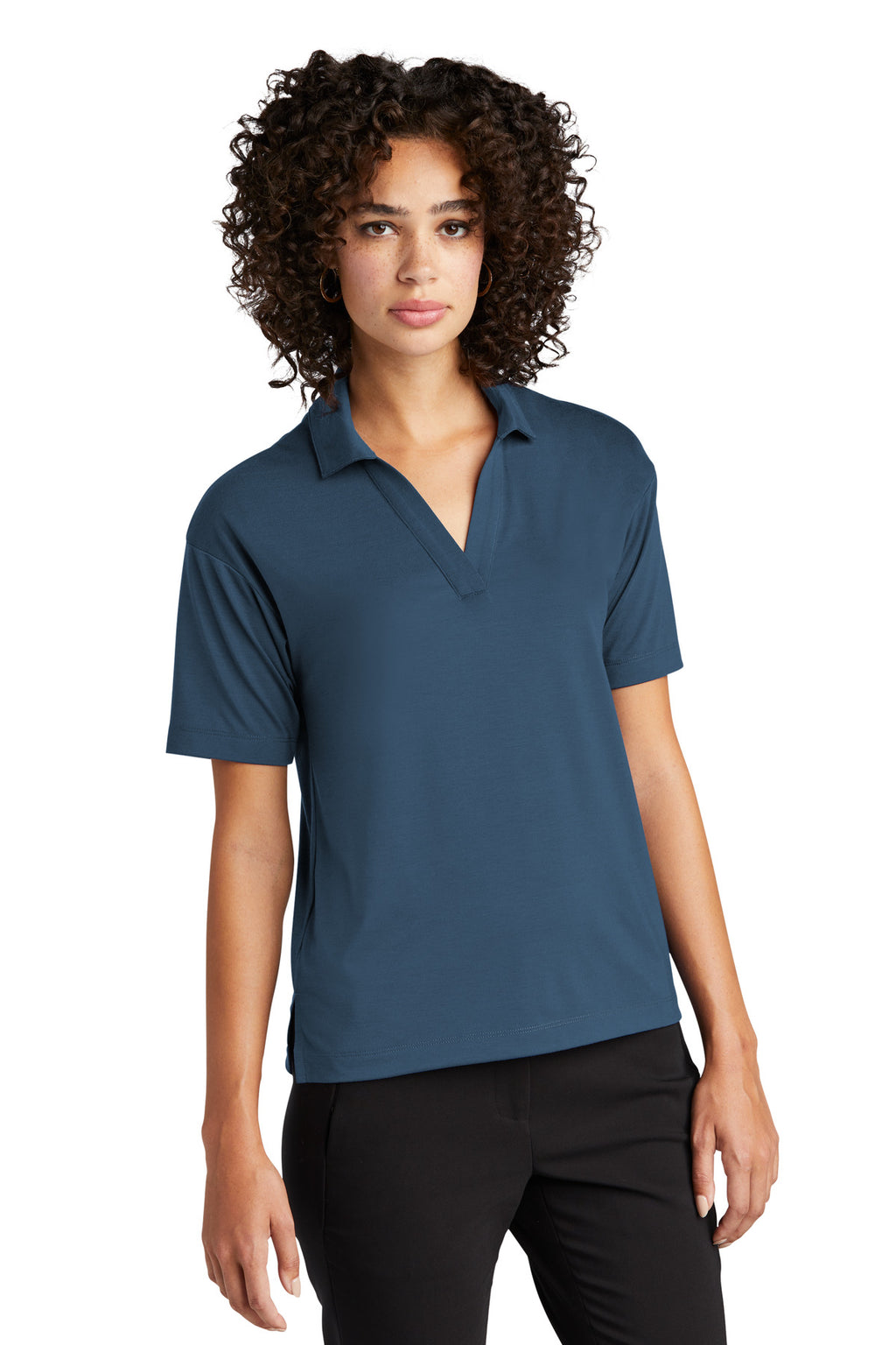 Mercer+Mettle Women's Stretch Jersey Polo MM1015 - Insignia Blue - three_q