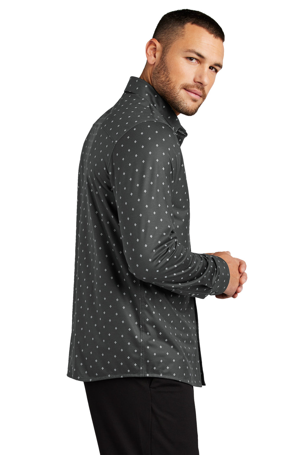 Mercer+Mettle Stretch Jersey Long Sleeve Shirt MM1018 - Anchor Grey Geo Diamond - side