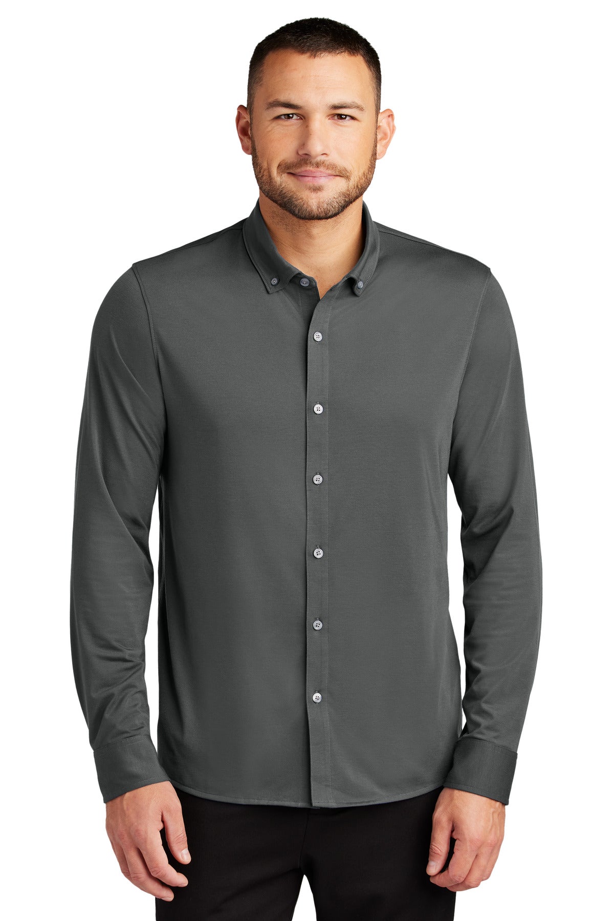 Mercer+Mettle Stretch Jersey Long Sleeve Shirt MM1018 - Anchor Grey - front