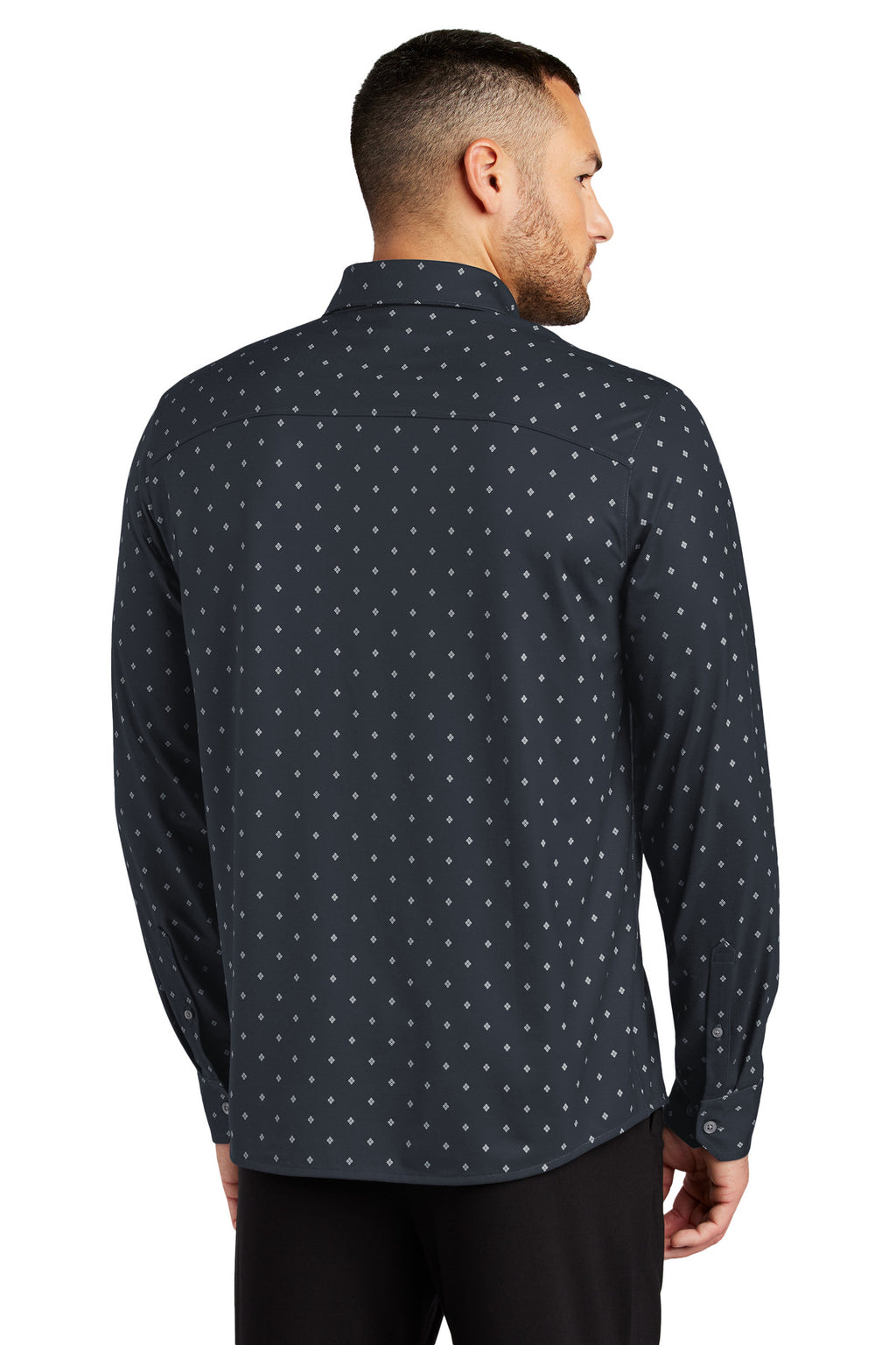 Mercer+Mettle Stretch Jersey Long Sleeve Shirt MM1018 - Navy Geo Diamond - back