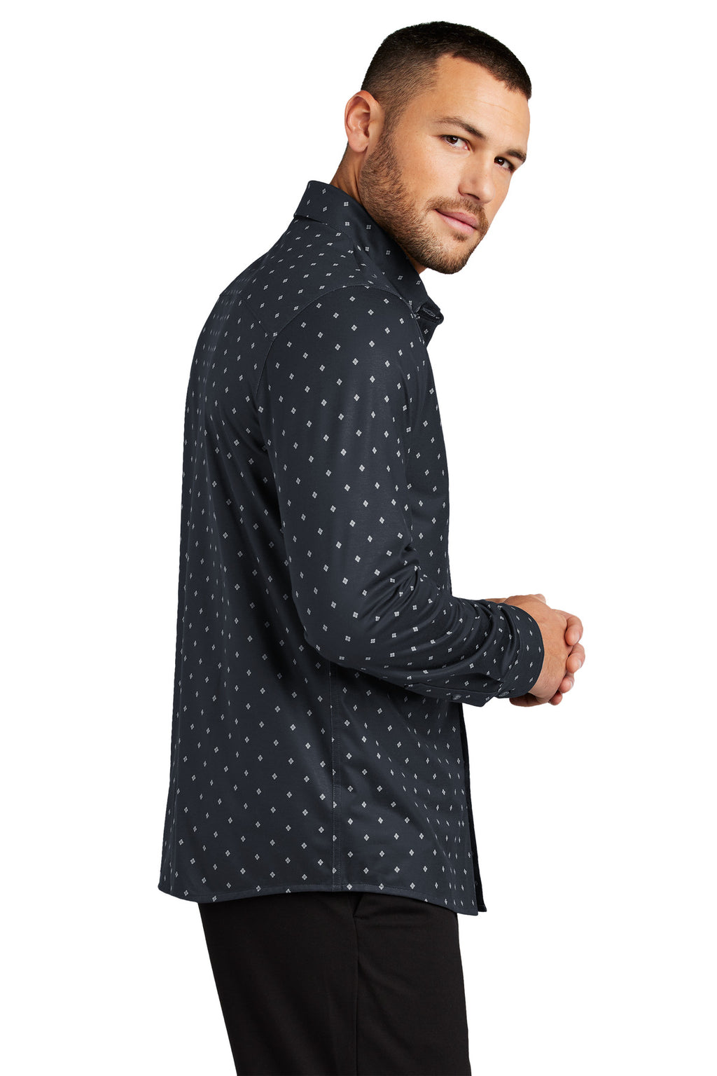 Mercer+Mettle Stretch Jersey Long Sleeve Shirt MM1018 - Navy Geo Diamond - side