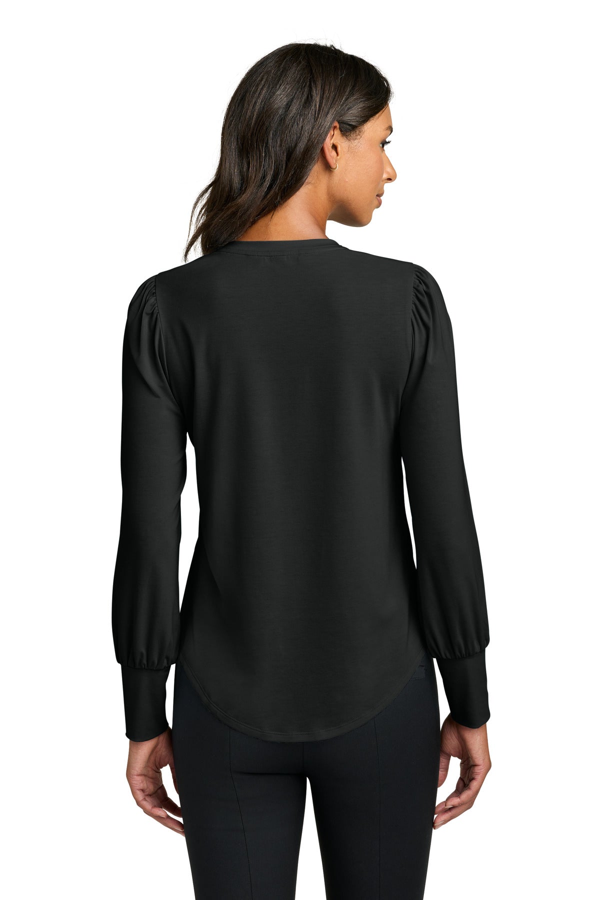 Mercer+Mettle Women's Stretch Jersey Long Sleeve Blouson Top MM1019 - Deep Black - back