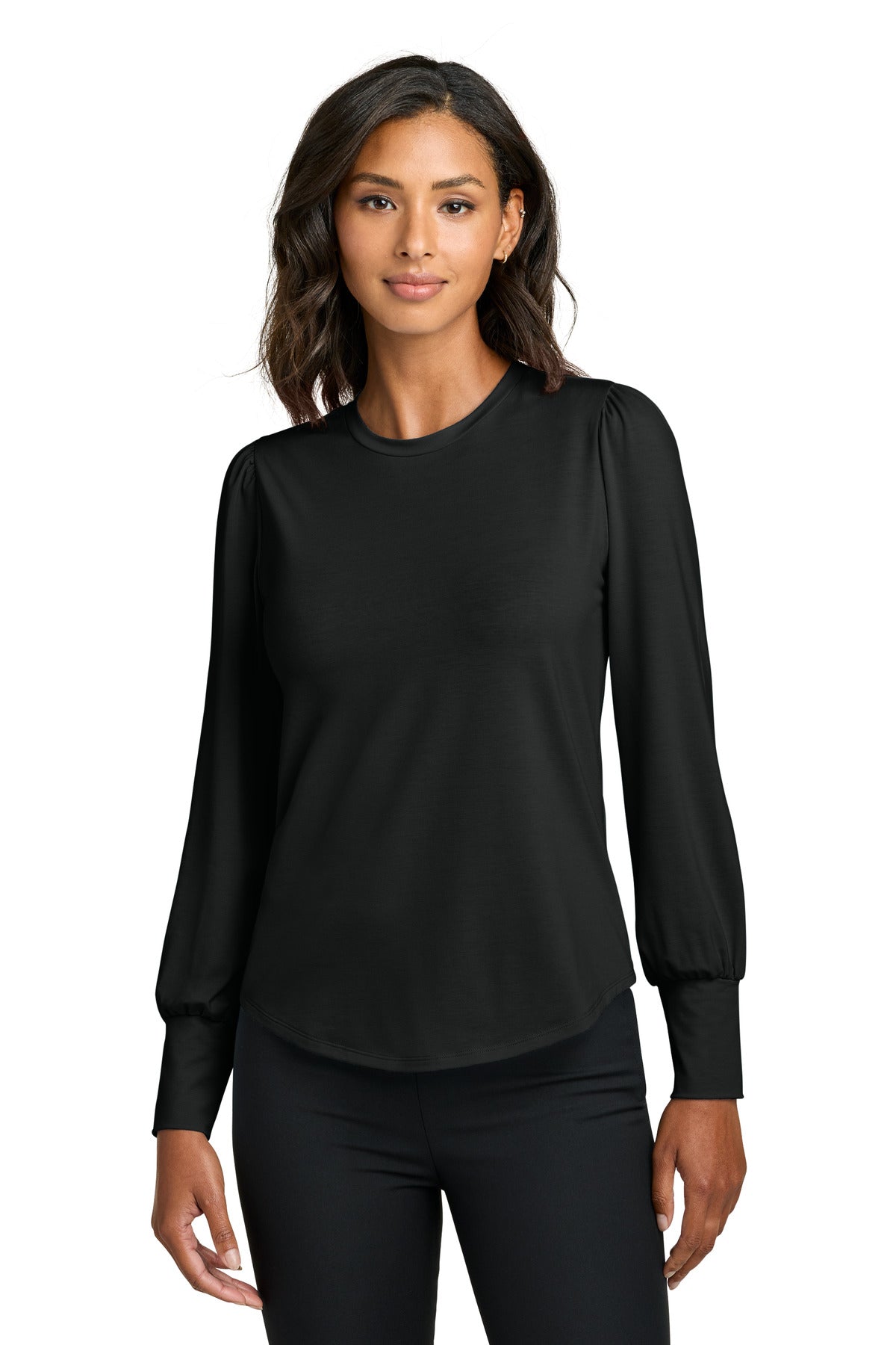 Mercer+Mettle Women's Stretch Jersey Long Sleeve Blouson Top MM1019 - Deep Black - front