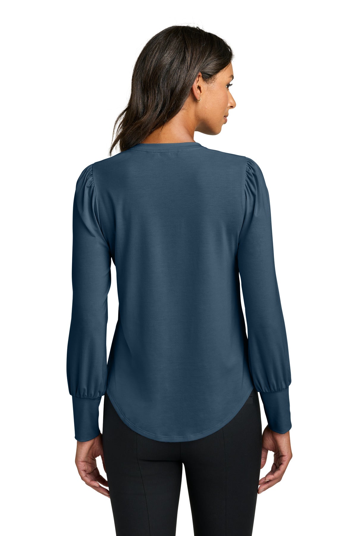 Mercer+Mettle Women's Stretch Jersey Long Sleeve Blouson Top MM1019 - Insignia Blue - back