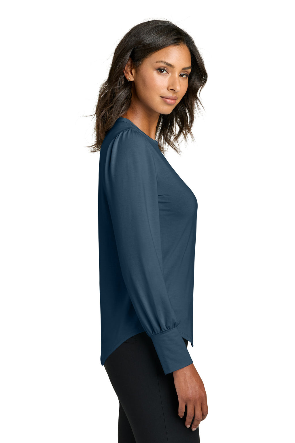Mercer+Mettle Women's Stretch Jersey Long Sleeve Blouson Top MM1019 - Insignia Blue - side