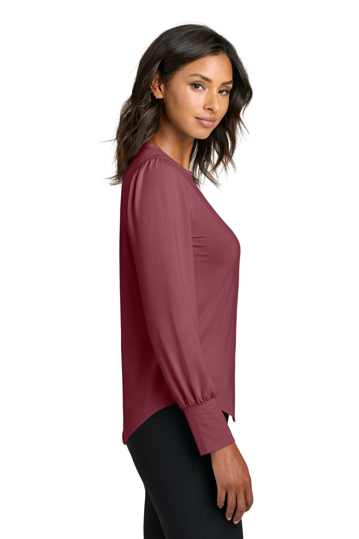 Mercer+Mettle Women's Stretch Jersey Long Sleeve Blouson Top MM1019 - Rosewood - side