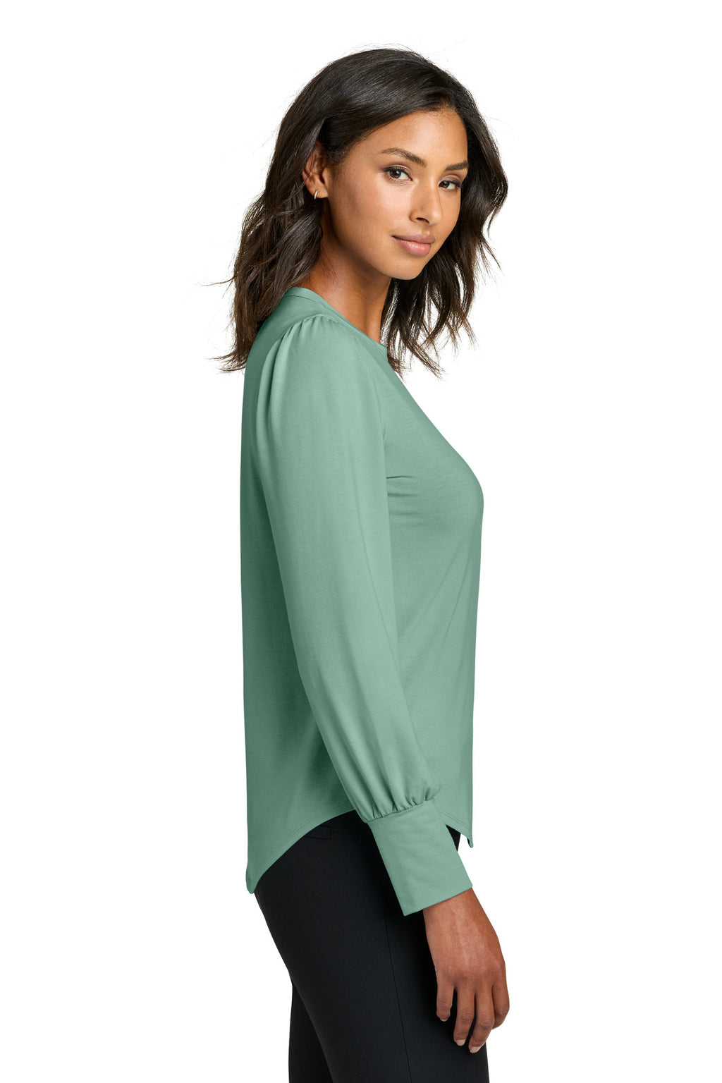 Mercer+Mettle Women's Stretch Jersey Long Sleeve Blouson Top MM1019 - Sage - side