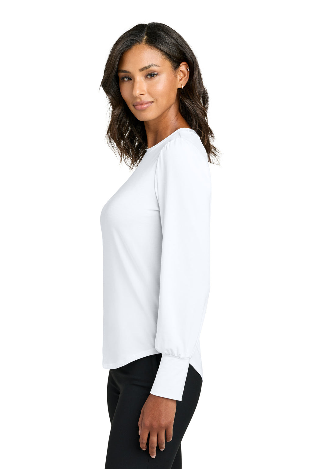Mercer+Mettle Women's Stretch Jersey Long Sleeve Blouson Top MM1019 - White - side