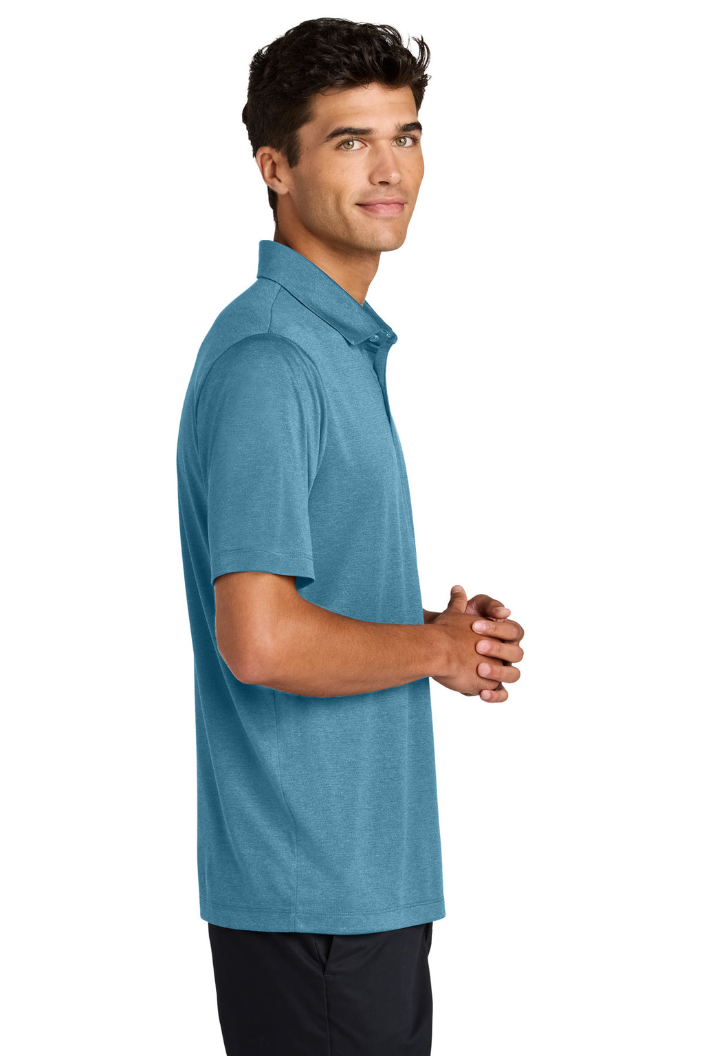 Mercer+Mettle Recharge Jersey Polo MM1020 - Harbor Blue Heather - side