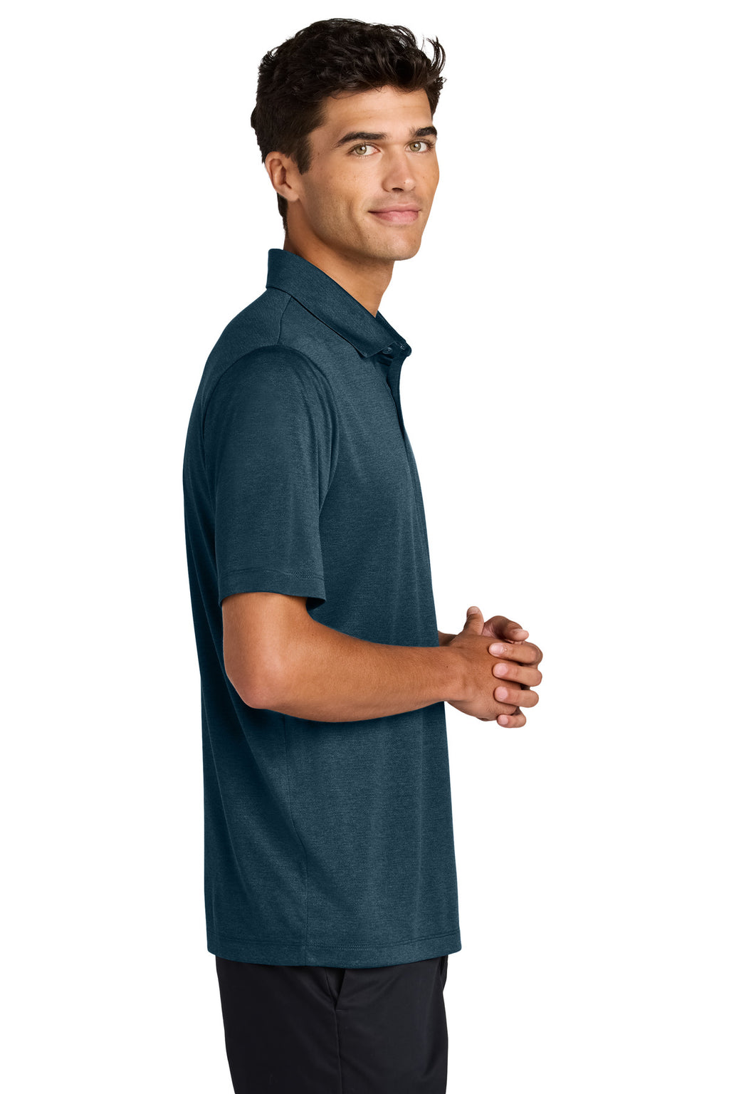 Mercer+Mettle Recharge Jersey Polo MM1020 - Insignia Blue Heather - side