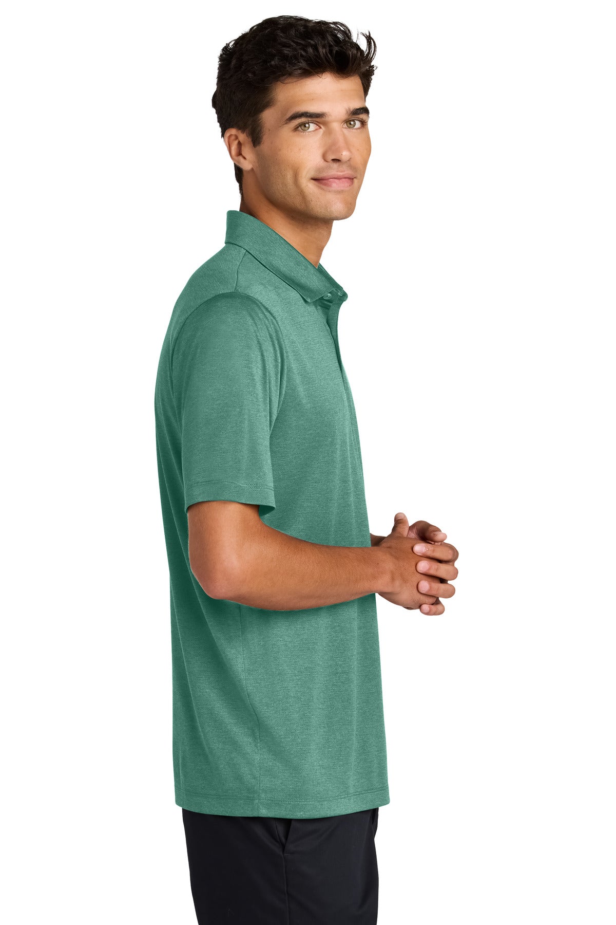 Mercer+Mettle Recharge Jersey Polo MM1020 - Sage Heather - side