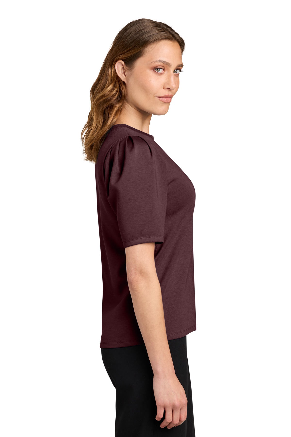Mercer+Mettle Women's Short Sleeve Lite Spacer Top MM1041 - Dark Raisin - side