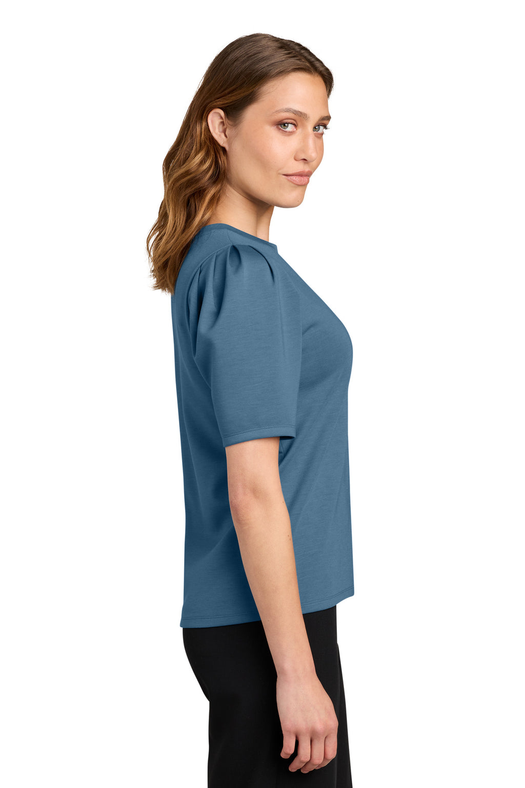 Mercer+Mettle Women's Short Sleeve Lite Spacer Top MM1041 - Harbor Blue - side