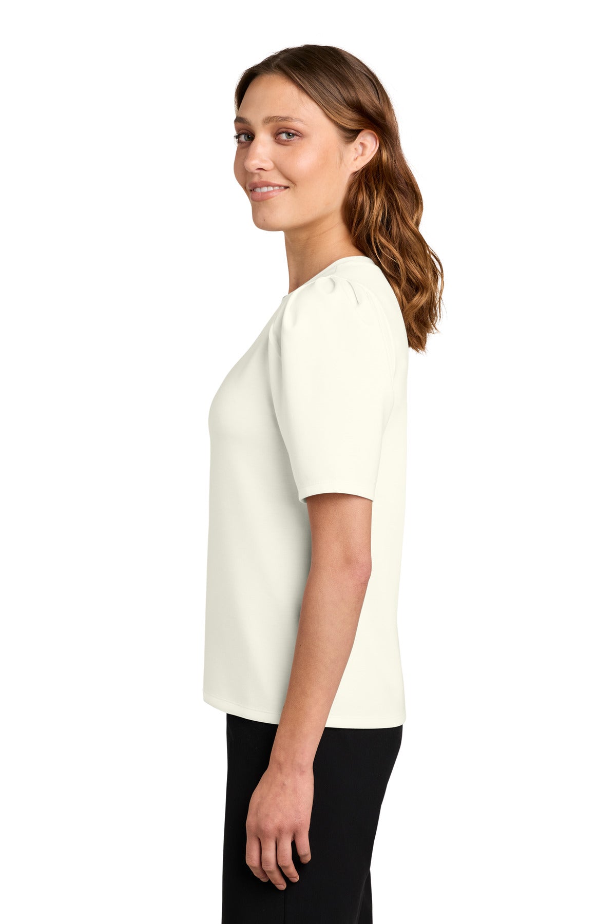 Mercer+Mettle Women's Short Sleeve Lite Spacer Top MM1041 - Ivory Chiffon - side