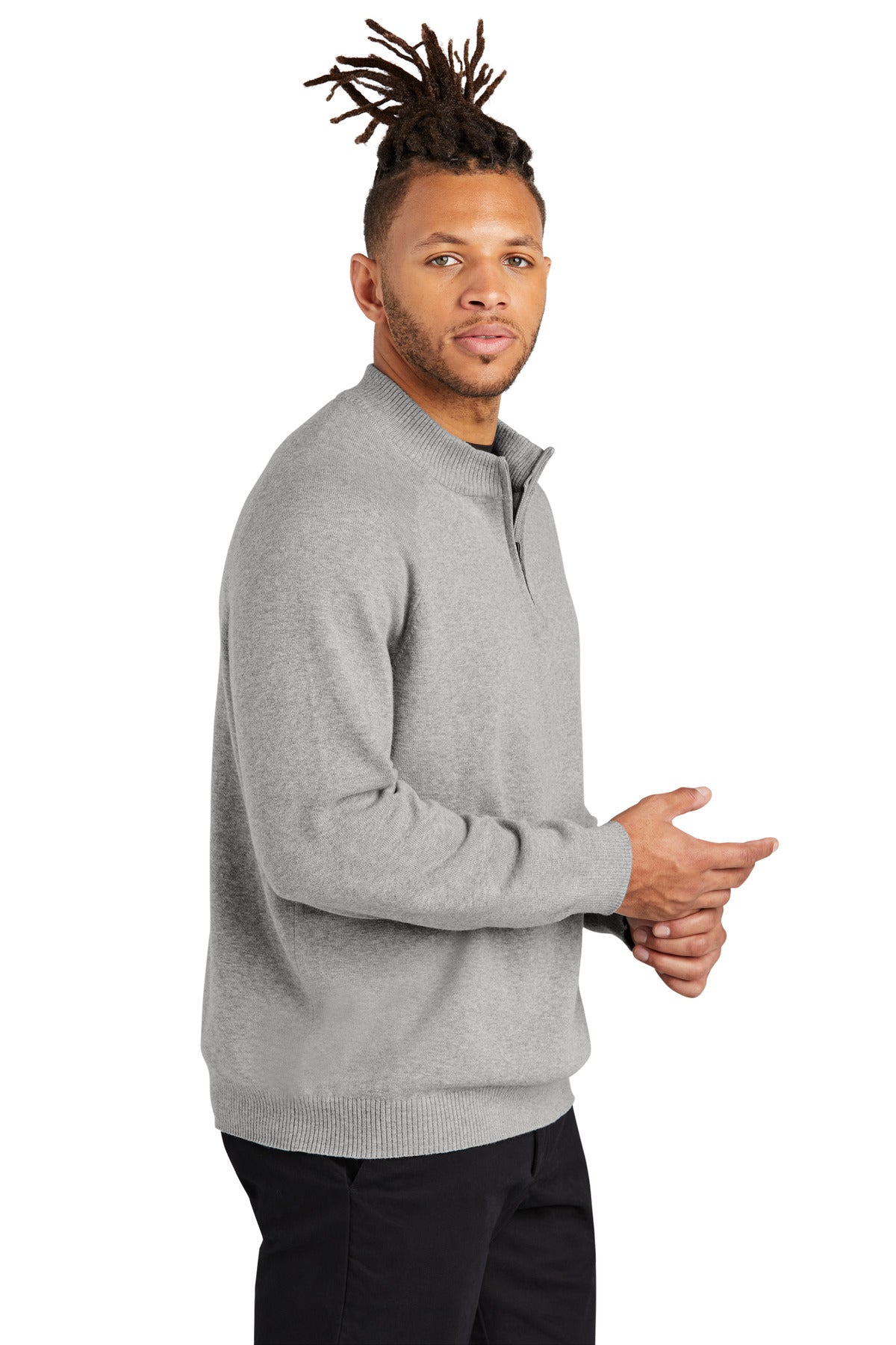 Mercer+Mettle 1/4-Zip Sweater MM3020 - Gusty Grey Heather - side