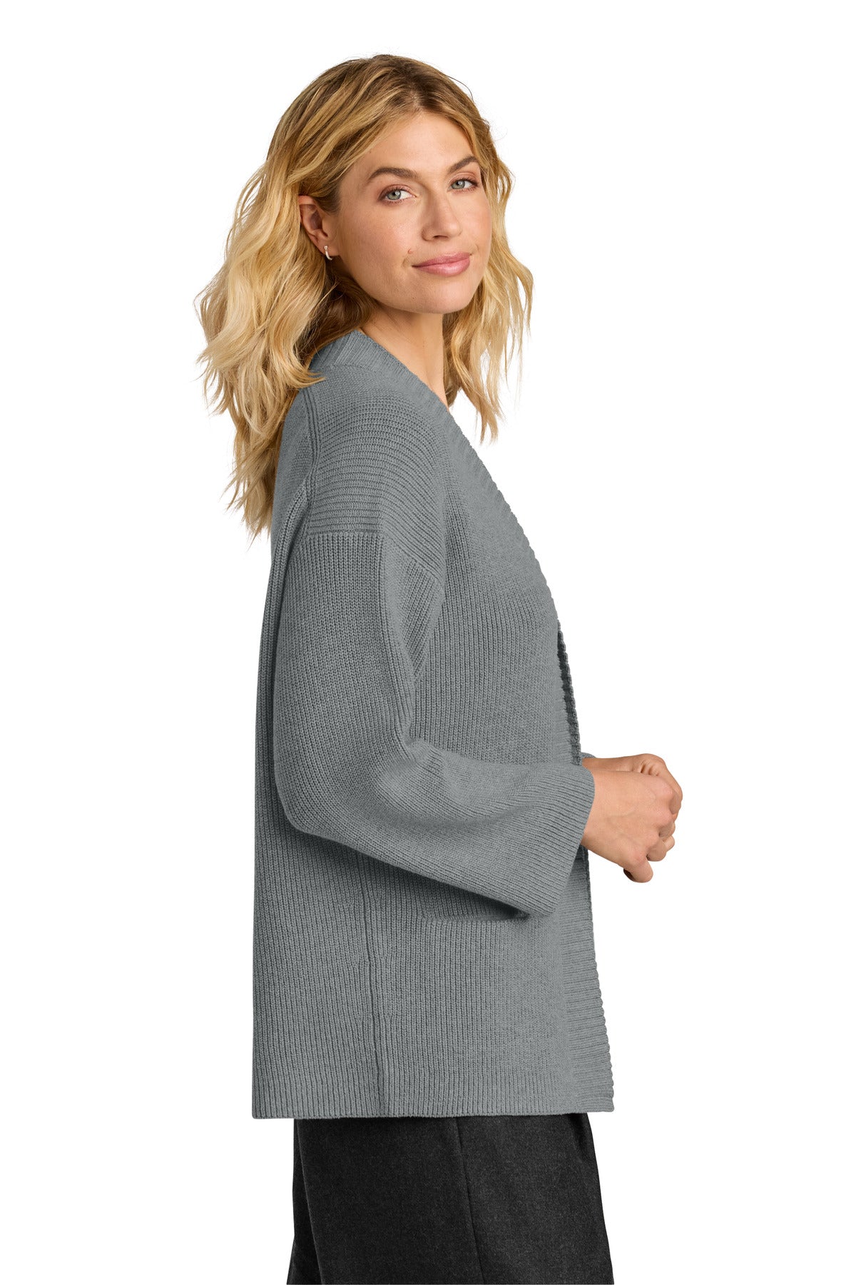 Mercer+Mettle Women's Open Cardi MM3021 - Gusty Grey Heather - side