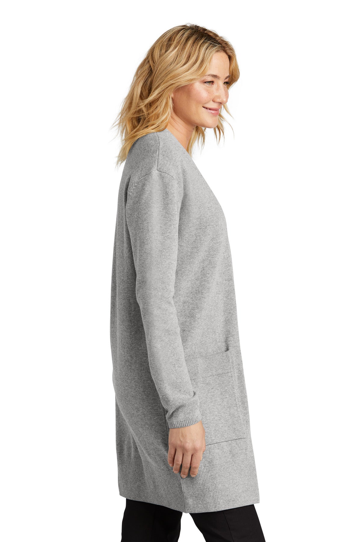 Mercer+Mettle Women's Open-Front Cardigan Sweater MM3023 - Gusty Grey Heather - side