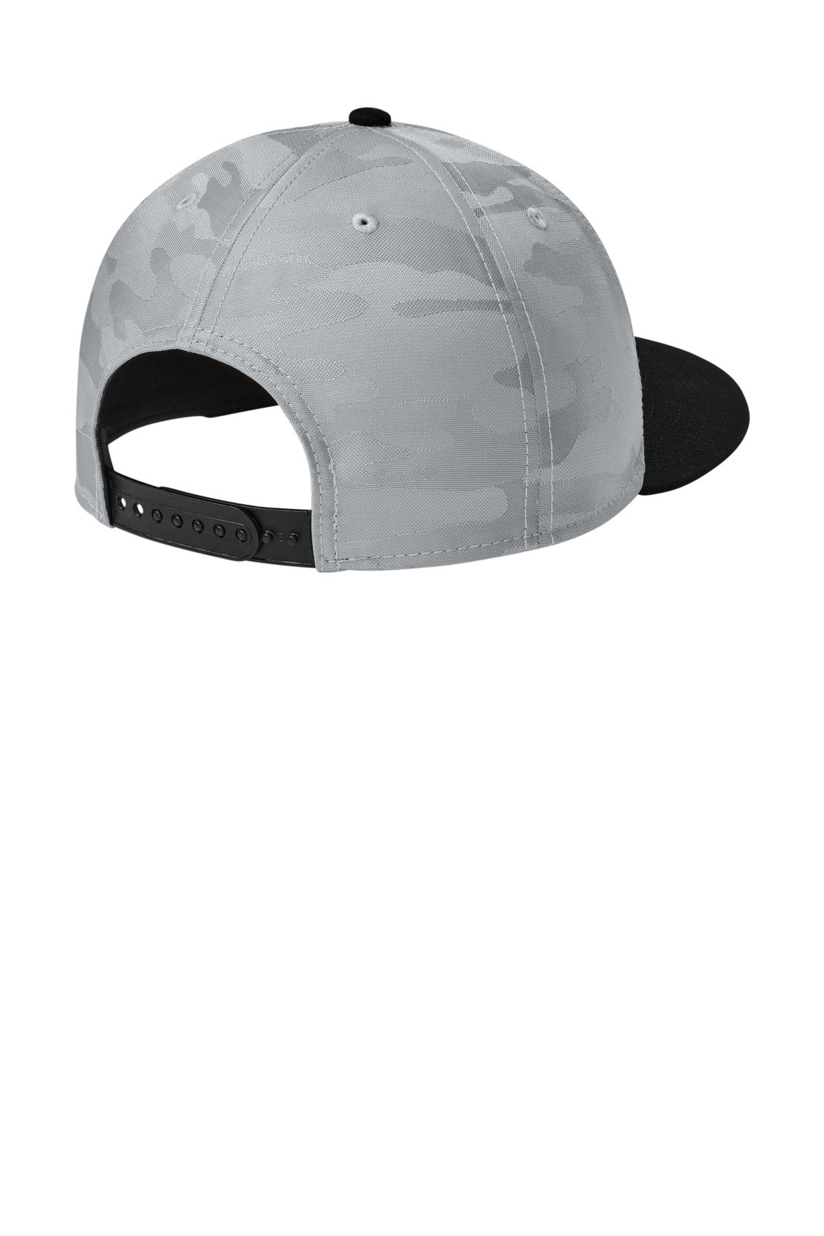 New Era Camo Flat Bill Snapback Cap NE407 - Flag Black/ Rainstorm Grey Camo - back