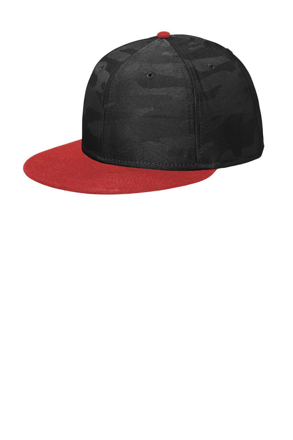 New Era Camo Flat Bill Snapback Cap NE407 - Scarlet/ Black Camo - front