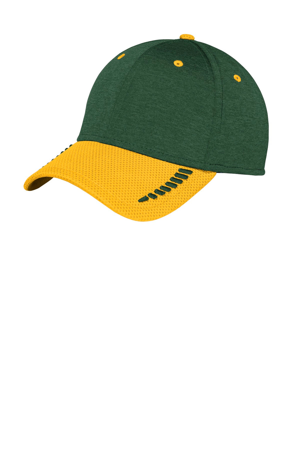 DISCONTINUED New Era Shadow Stretch Heather Colorblock Cap. NE704 - Gold/ Dark Green Shadow Heather - front