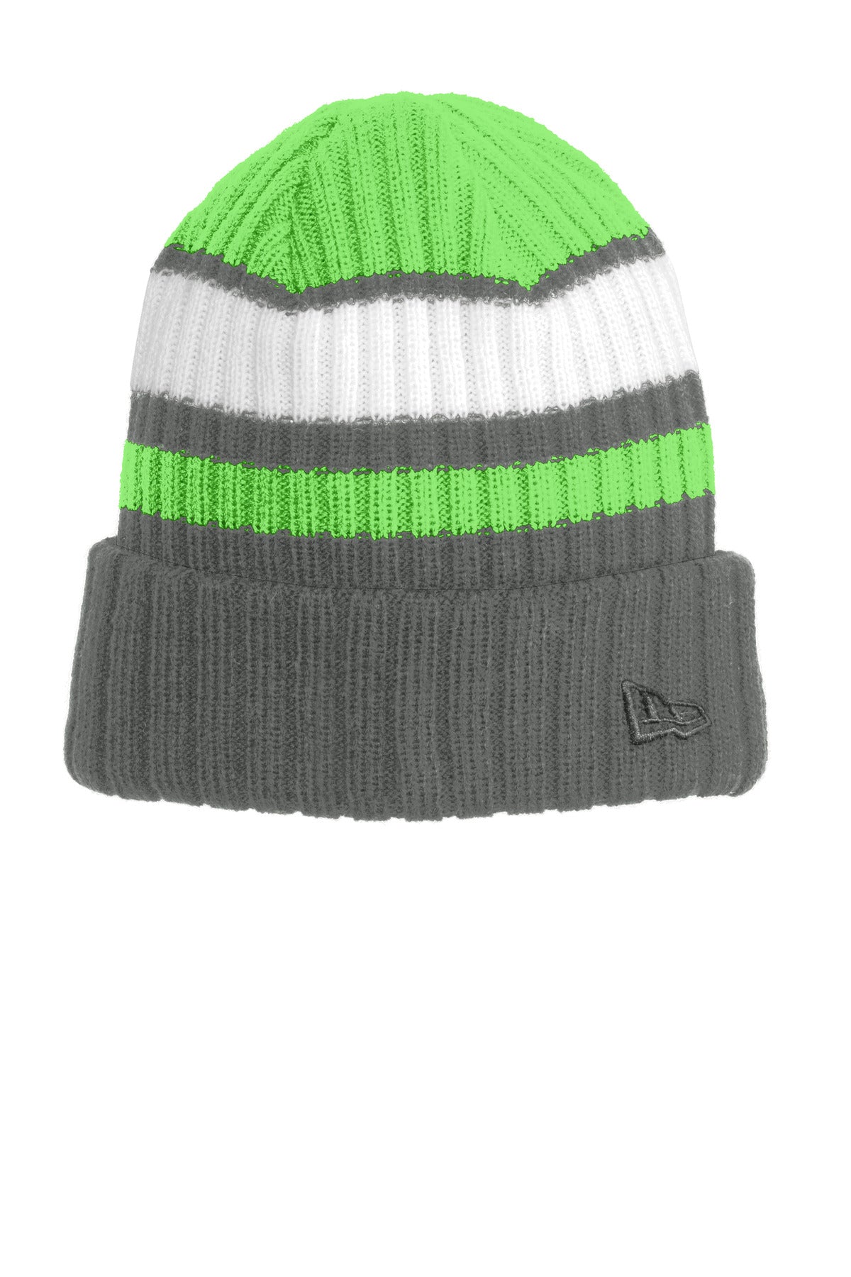 New Era Ribbed Tailgate Beanie. NE903 - Cyber Green/ Graphite - front