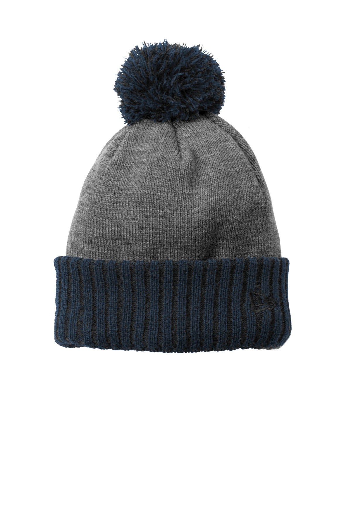 New Era Colorblock Cuffed Beanie. NE904 - Navy/ Heather Grey - front
