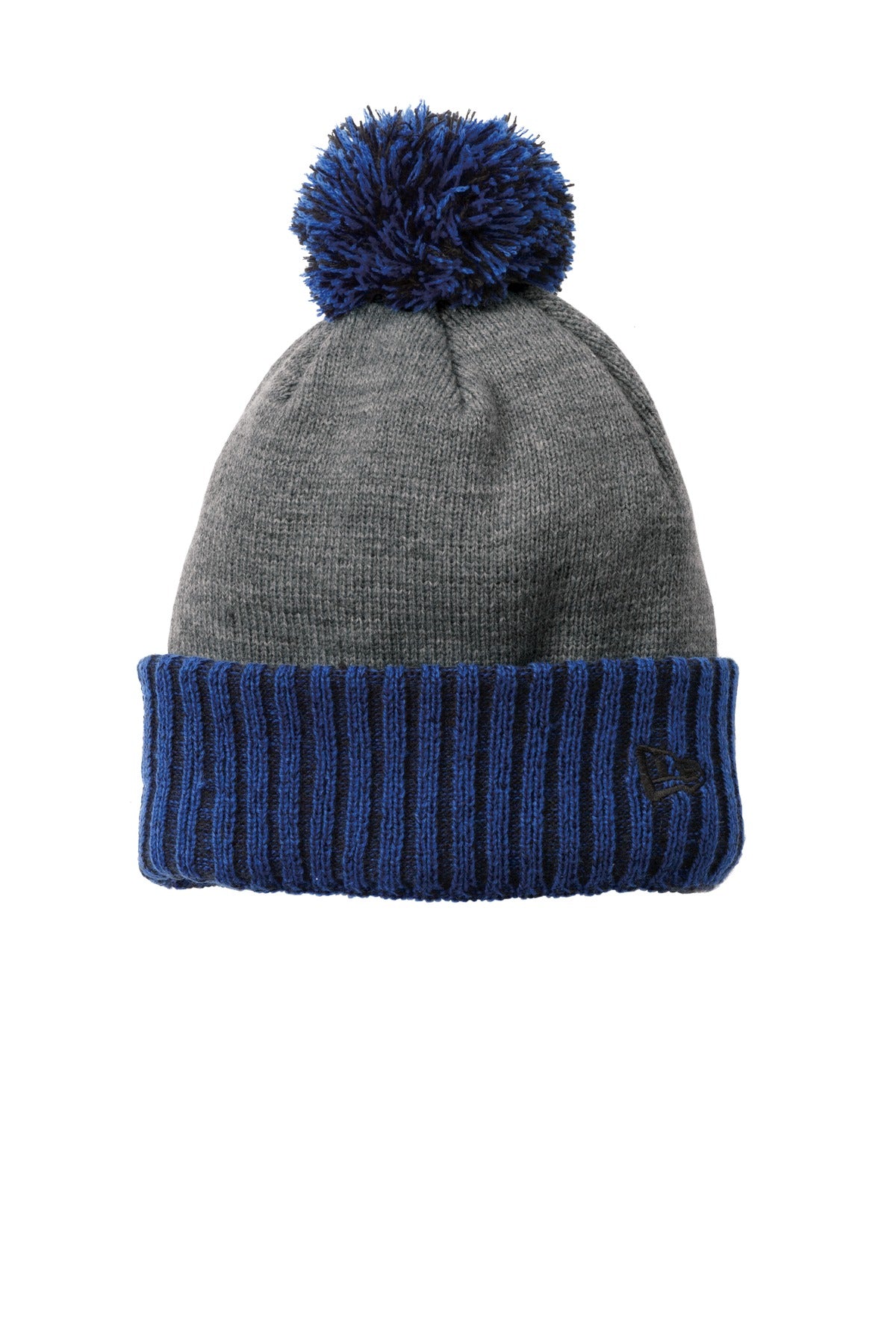 New Era Colorblock Cuffed Beanie. NE904 - Royal/ Heather Grey - front