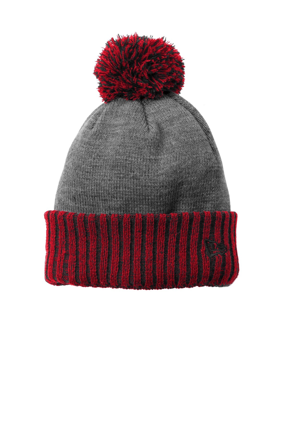 New Era Colorblock Cuffed Beanie. NE904 - Scarlet/ Heather Grey - front