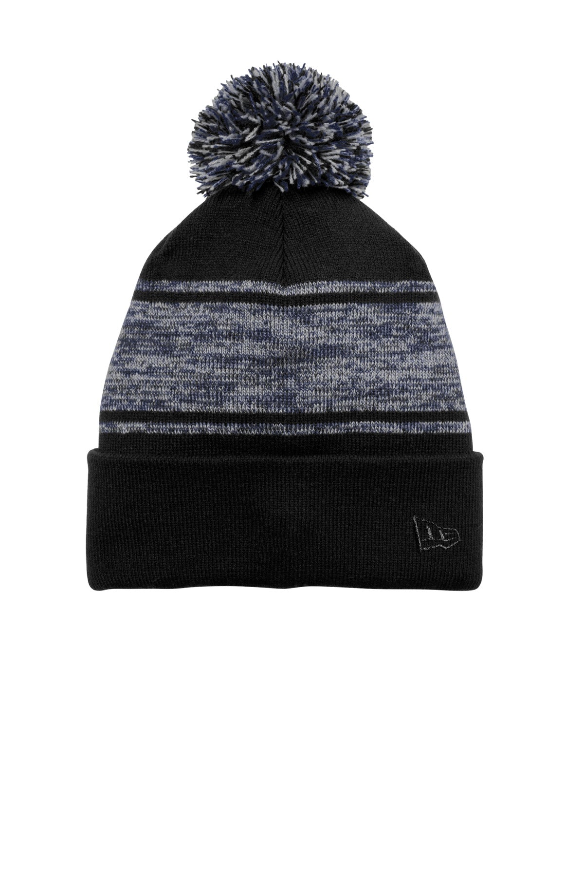 New Era Knit Chilled Pom Beanie NE909 - Black/ Deep Navy - front