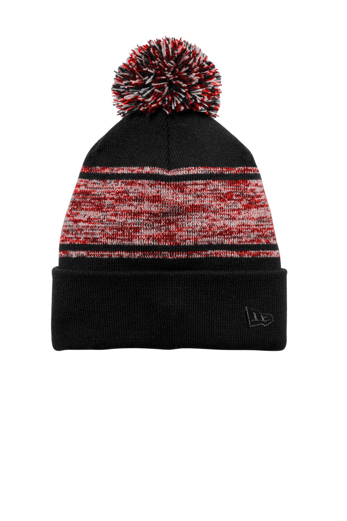 New Era Knit Chilled Pom Beanie NE909 - Black/ Scarlet - front