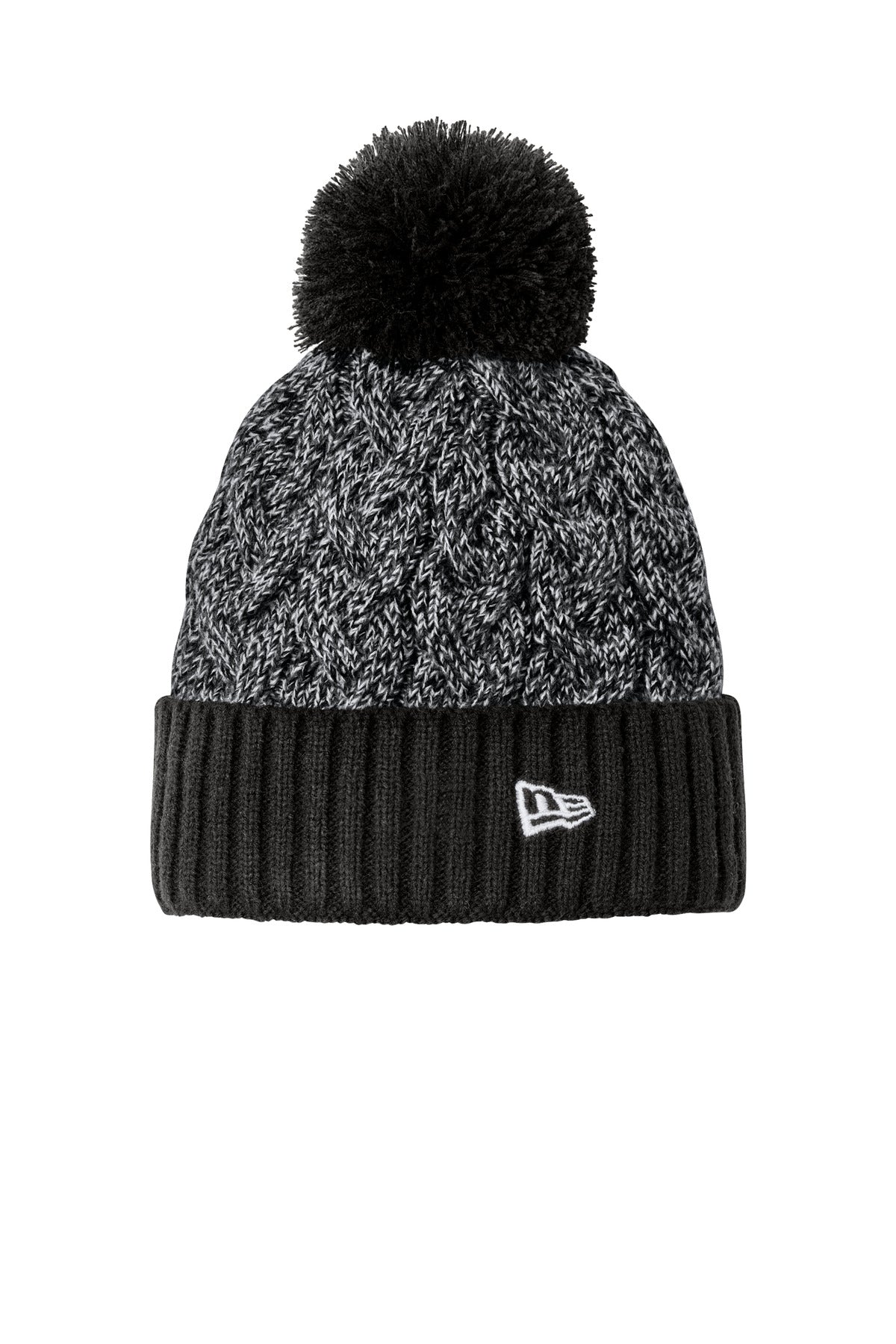 New Era Marled Knit Pom Beanie NE910 - Black/ Graphite/ White - front