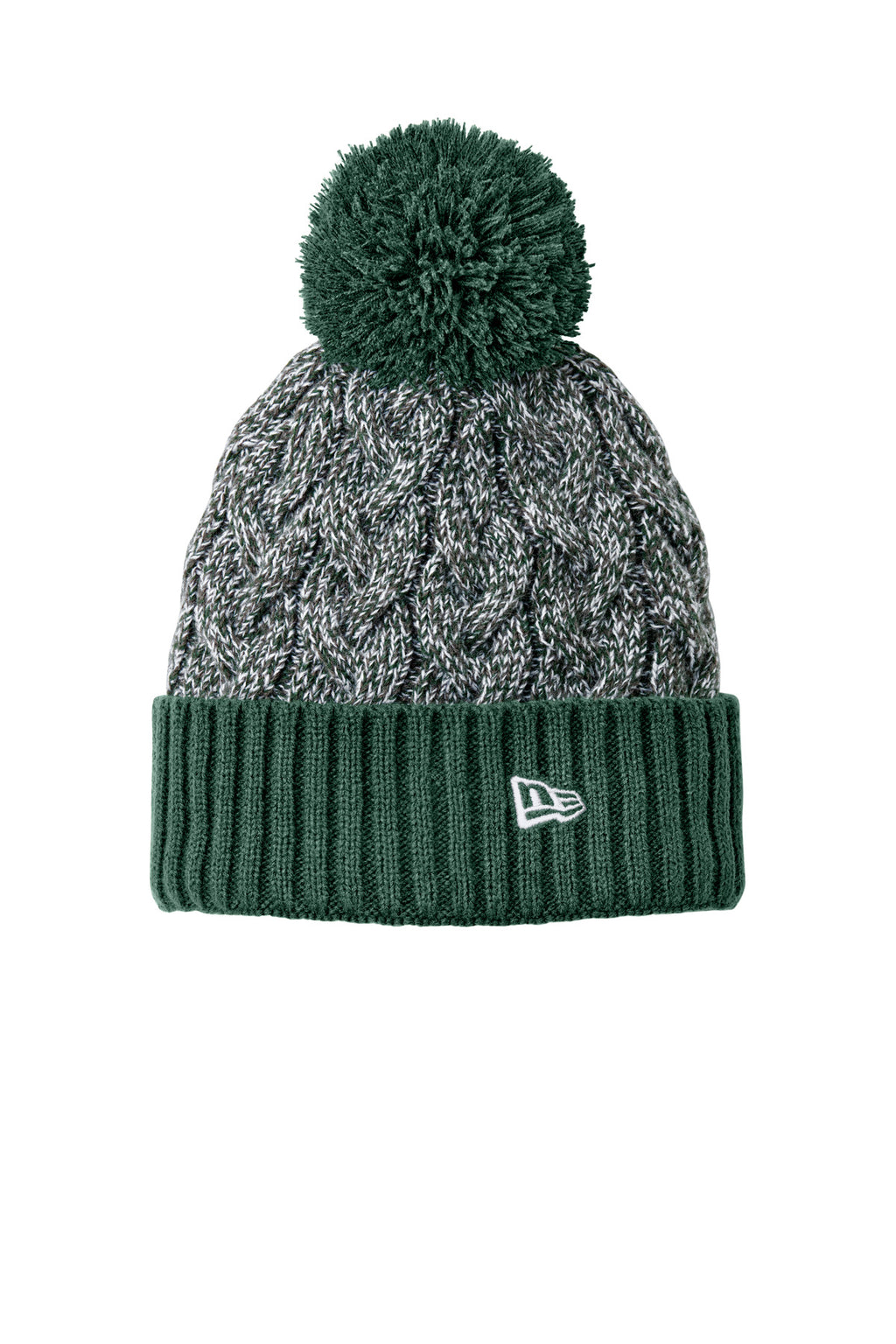 New Era Marled Knit Pom Beanie NE910 - Dark Green/ Graphite/ White - front