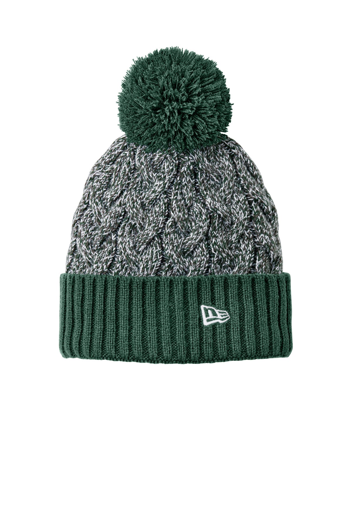 New Era Marled Knit Pom Beanie NE910 - Dark Green/ Graphite/ White - front