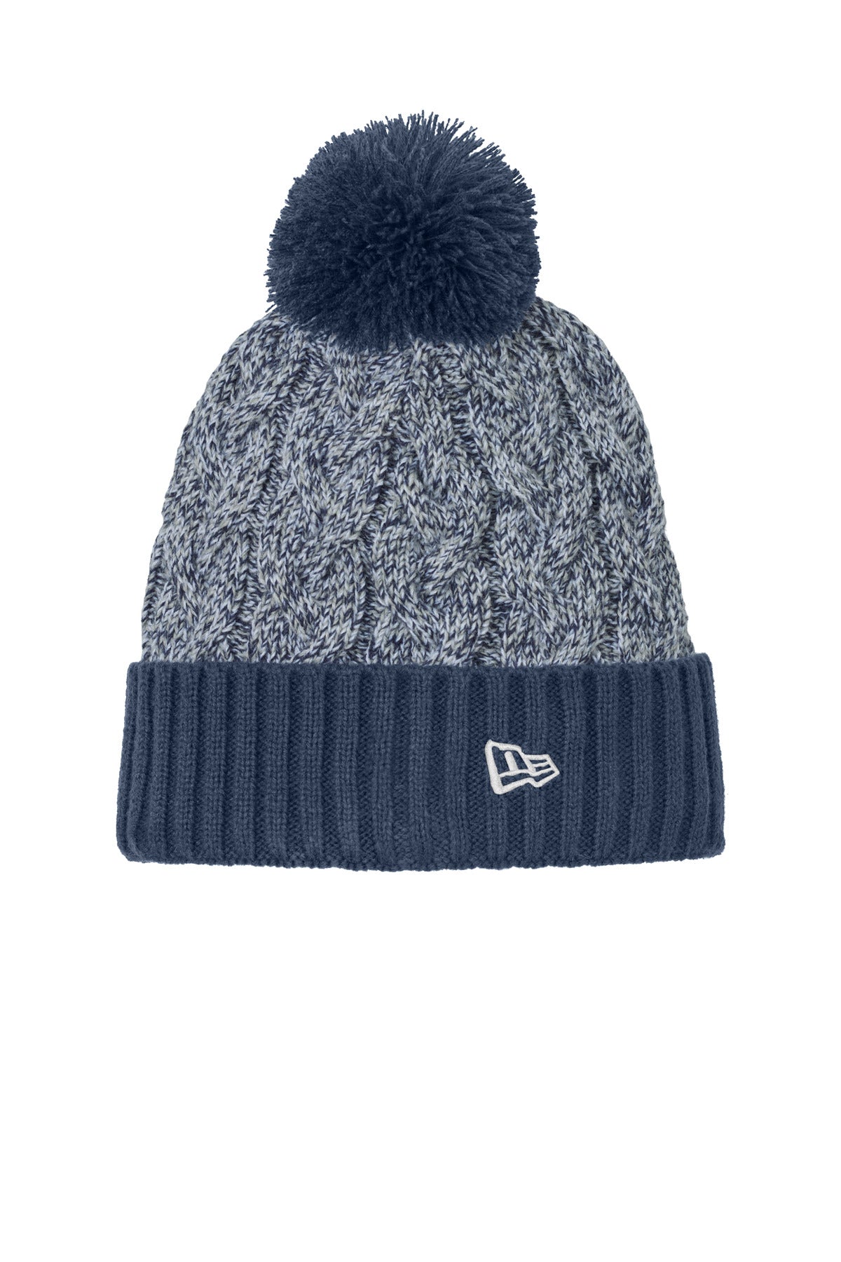 New Era Marled Knit Pom Beanie NE910 - Deep Navy/ Grey/ White - front