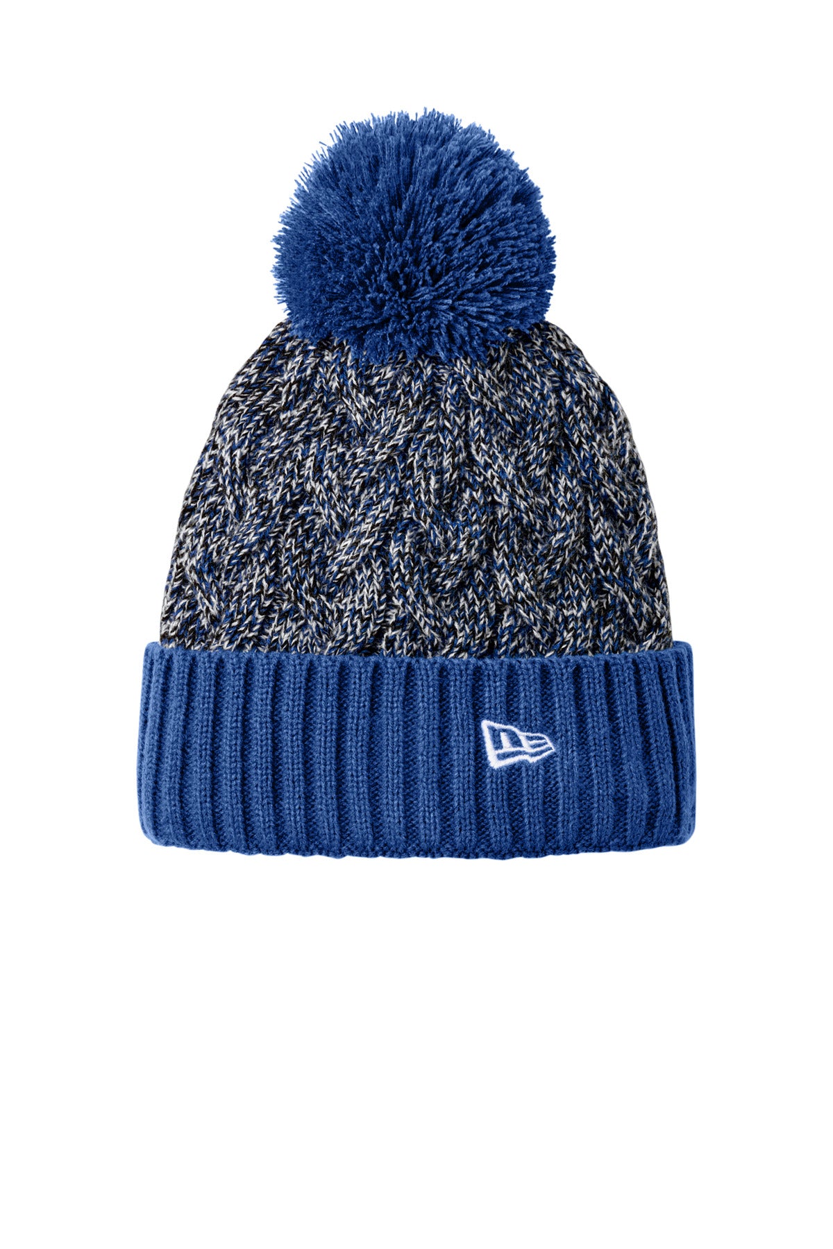 New Era Marled Knit Pom Beanie NE910 - Royal/ Black/ White - front