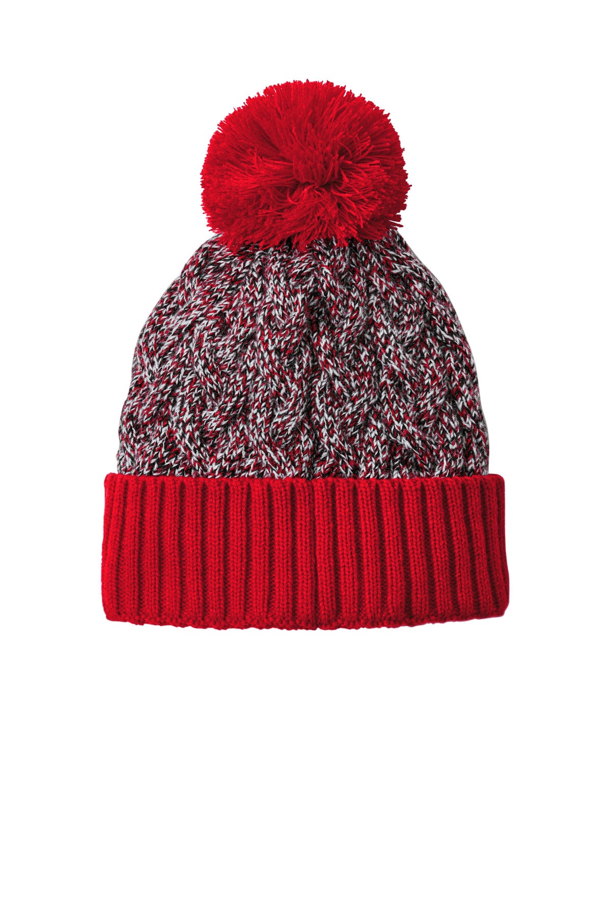 New Era Marled Knit Pom Beanie NE910 - Scarlet/ Black/ White - back