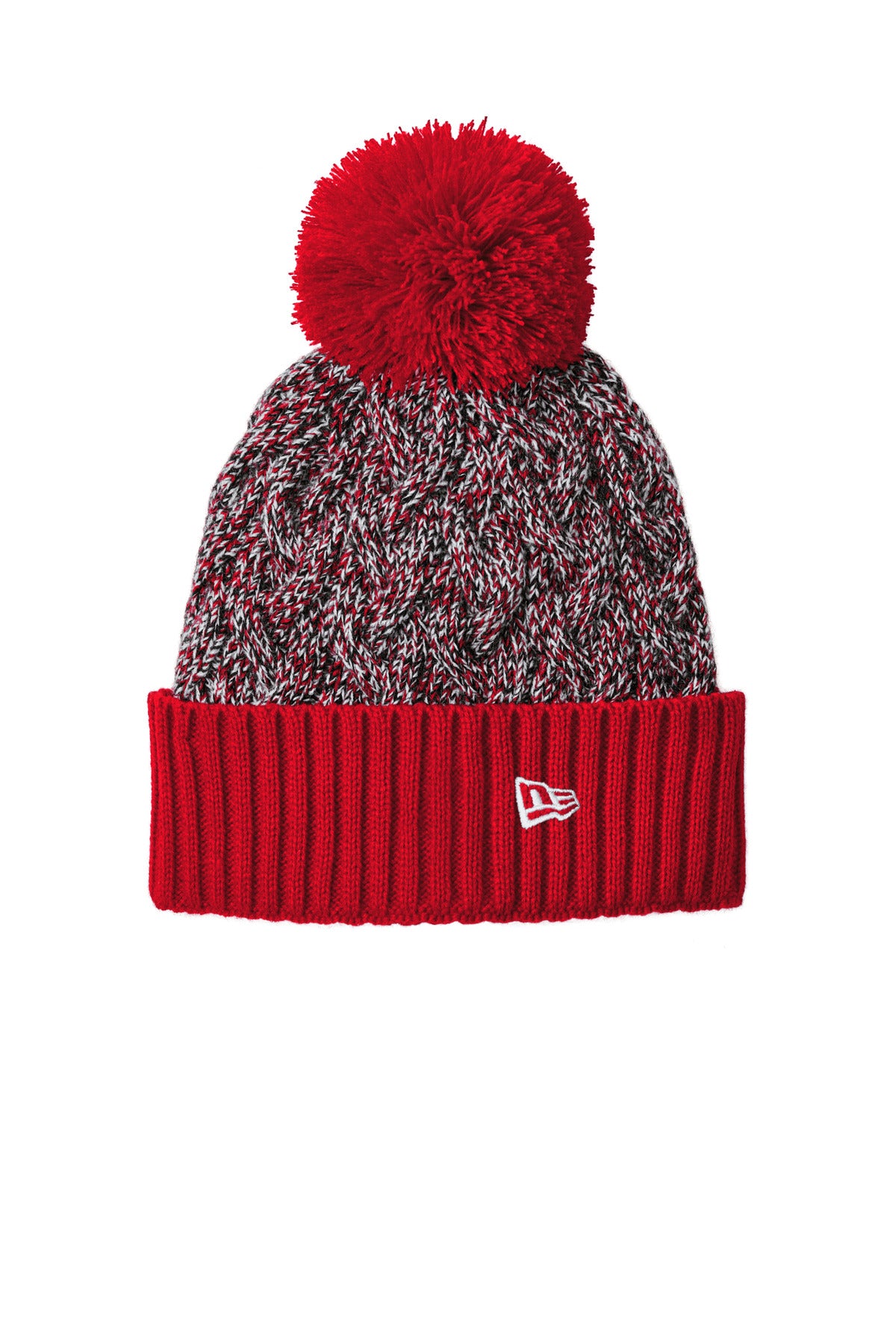 New Era Marled Knit Pom Beanie NE910 - Scarlet/ Black/ White - front