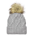New Era Faux Fur Pom Beanie NE911 - Heather Grey - front