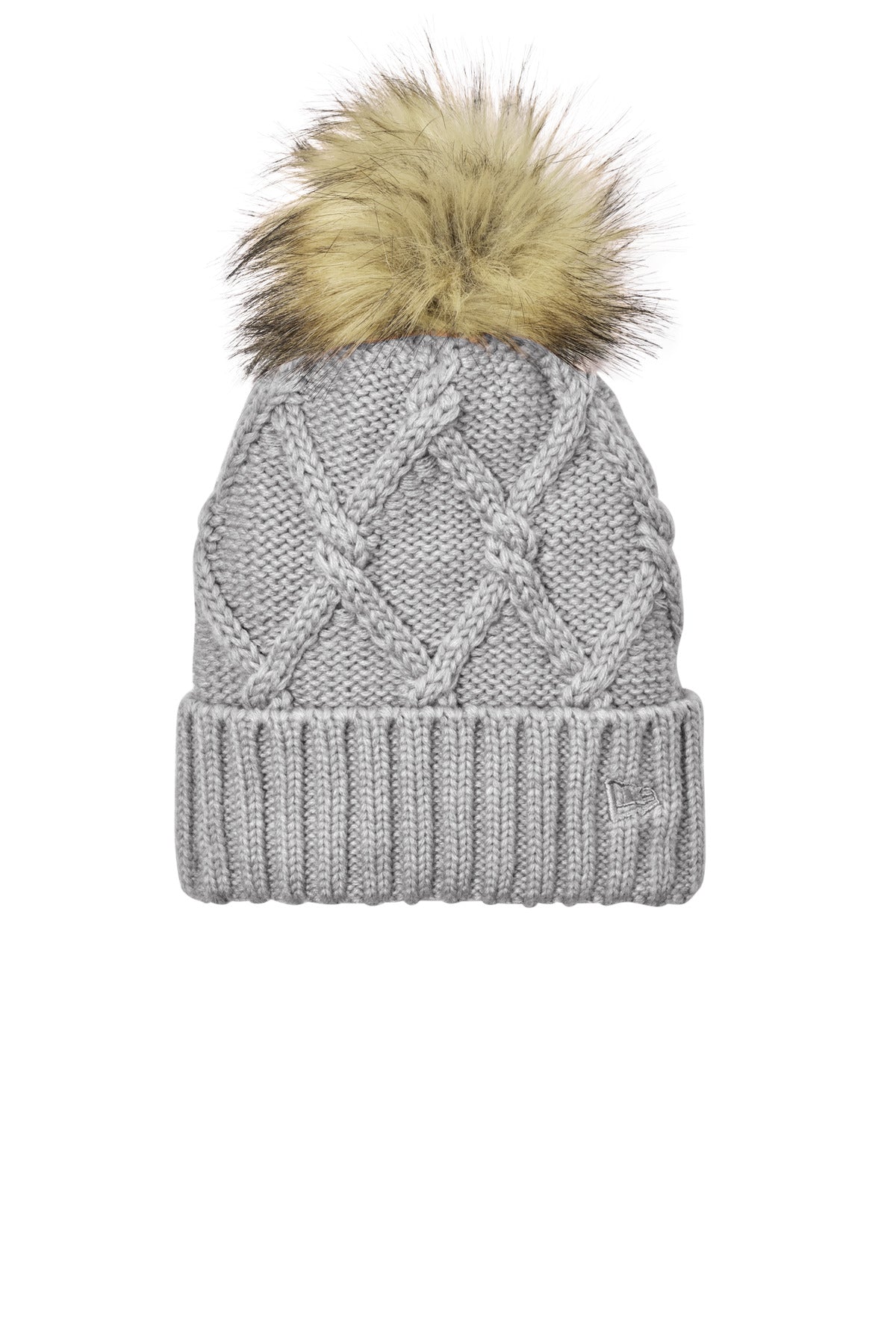 New Era Faux Fur Pom Beanie NE911 - Heather Grey - front