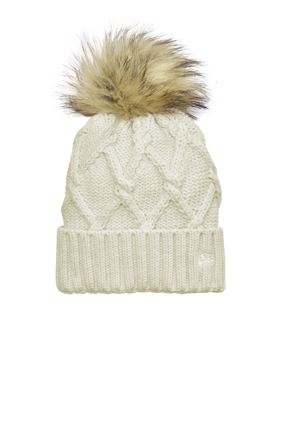 New Era Faux Fur Pom Beanie NE911 - Ivory - front