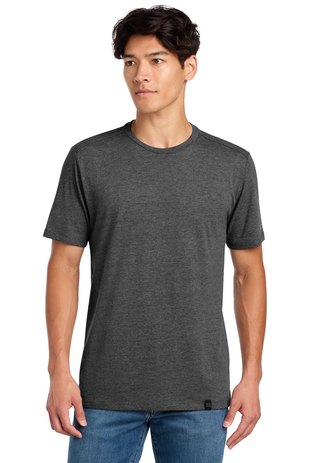 New Era Heritage Blend Crew Tee. NEA100 - Black Heather - front