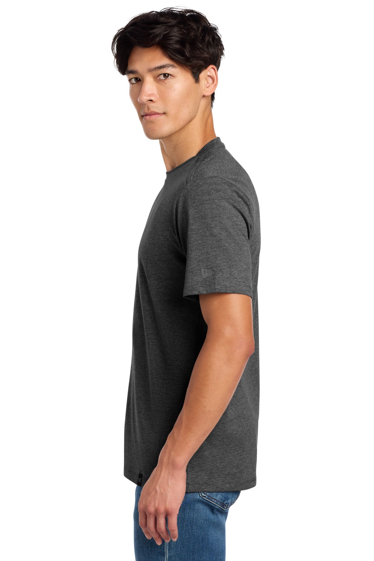 New Era Heritage Blend Crew Tee. NEA100 - Black Heather - side