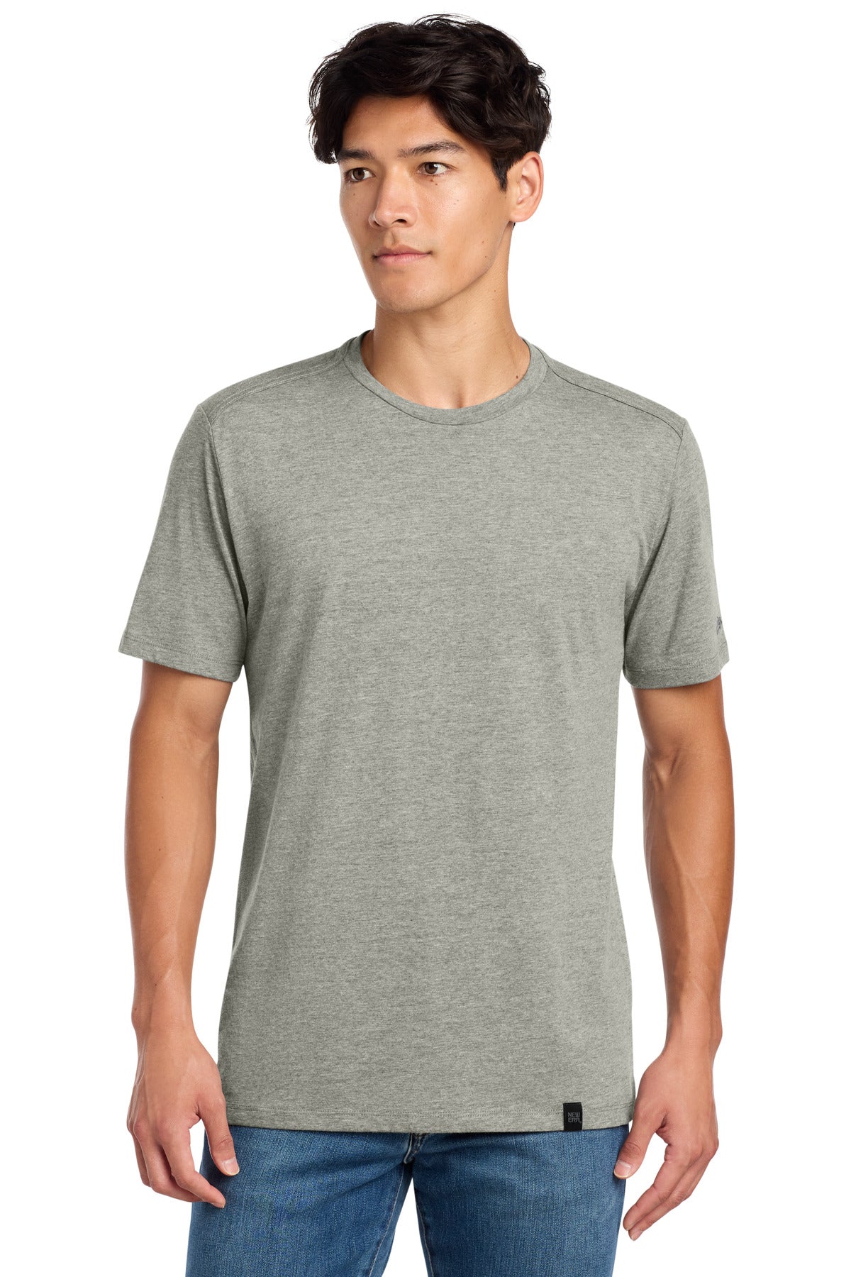 New Era Heritage Blend Crew Tee. NEA100 - Rainstorm Grey Heather - front